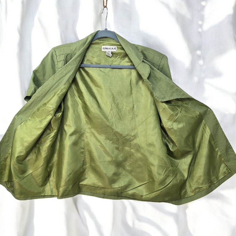 Lino USA 100% Linen Embroidered Floral Top Tank Set Scalloped Green Woman Large - Picture 6 of 13